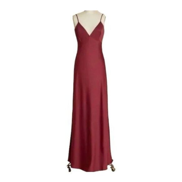 ModCloth Embrace Elegance Satin Maxi Dress In Merlot Size 4 - Picture 1 of 12